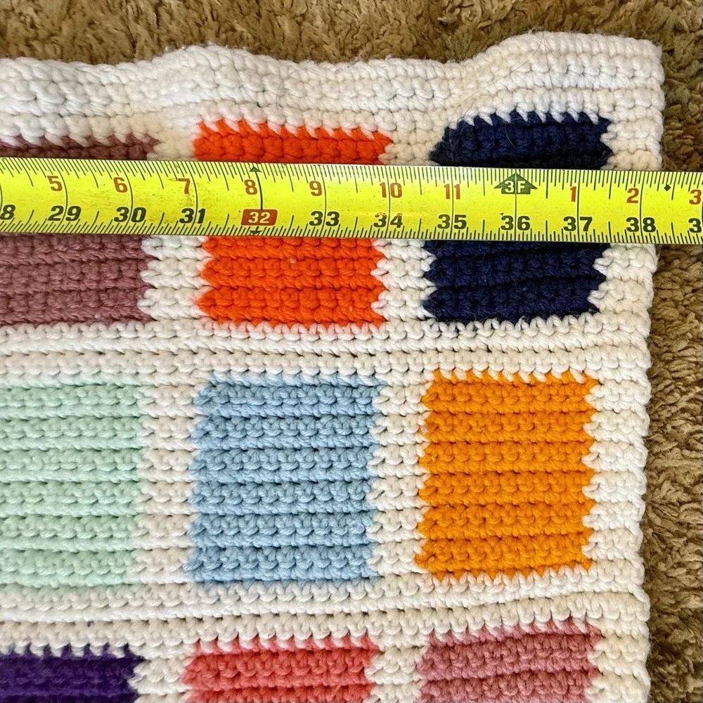 VTG 80's 1980s Afghan Granny Square Crochet Knit Throw Blanket Handmade 69x38